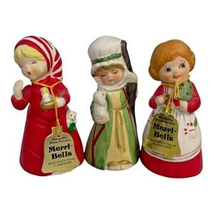 Lot of 3 Vintage Jasco Merri-Bell Figurines Shepherd & Carolers Japan Bisque